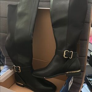Liz Claiborne Black and Gold Over the Knee Boots